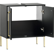 Skříňka pod umyvadlo se dvěma otevřenými dvířky a zlatýma nohama