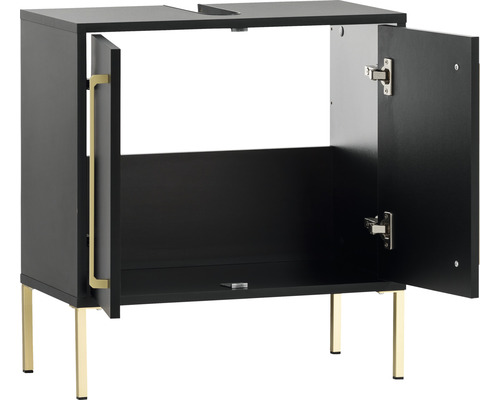 Skříňka pod umyvadlo se dvěma otevřenými dvířky a zlatýma nohama