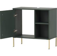 Skříňka pod umyvadlo s otevřenými dvířky a policemi