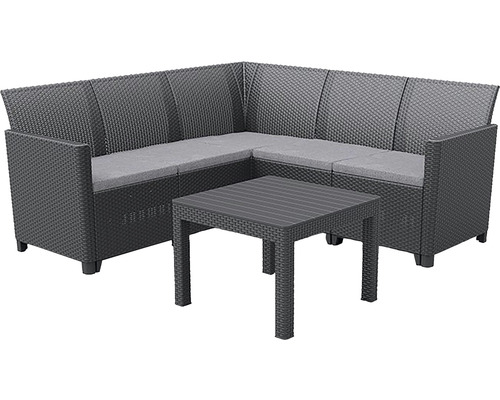 Zahradní set umělý ratan pětimístná Allibert CLAIRE 5 SEAT CORNER SET grafitová Zahradní sedací souprava s rohovou pohovkou a stolem