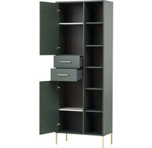 Otevřená víceúčelová skříň se zásuvkami a policemi