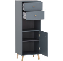 Úzká koupelnová skříňka se dvěma zásuvkami a dvířky