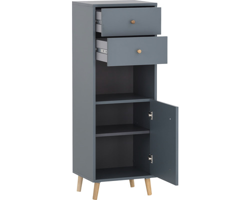 Úzká koupelnová skříňka se dvěma zásuvkami a dvířky