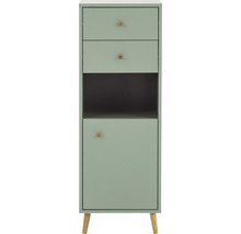 Úzká skříňka se dvěma zásuvkami, otevřenou přihrádkou a dvířky