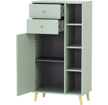 Komoda se dvěma zásuvkami, dvířky a otevřenými policemi