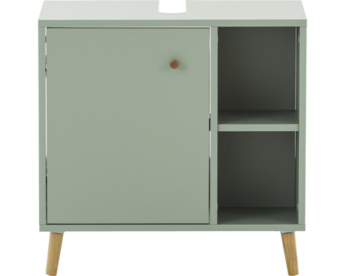 Skříňka pod umyvadlo s jedněmi dvířky, policí a dřevěnýma nohama