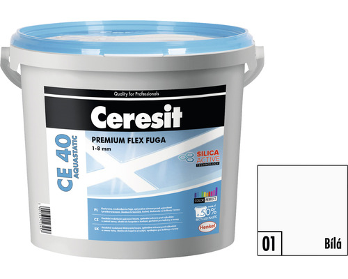 Spárovací hmota CERESIT CE 40 Aquastatic 5 kg 01 bílá Ceresit CE 40 Aquastatic Premium Flex spárovací hmota 1-8 mm, kbelík