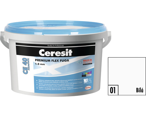 Spárovací hmota CERESIT CE 40 Aquastatic 2 kg 01 bílá Ceresit Premium Flex Fuga CE 40 Aquastatic v kbelíku se vzorníkem barev