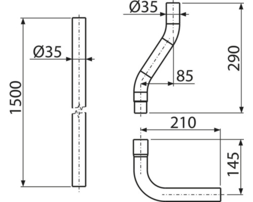Technický výkres radiátoru na ručníky s rozměry