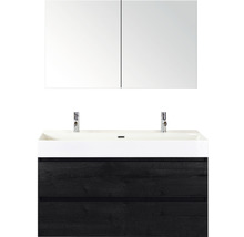 Koupelnový nábytkový set Sanox Maxx XL barva čela black oak ŠxVxH 121 x 170 x 45,5 cm s keramickým dvojitým umyvadlem a zrcadlovou skříňkou