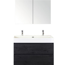 Koupelnový nábytkový set Sanox Maxx XL barva čela black oak ŠxVxH 101 x 170 x 45,5 cm s keramickým dvojitým umyvadlem a zrcadlovou skříňkou