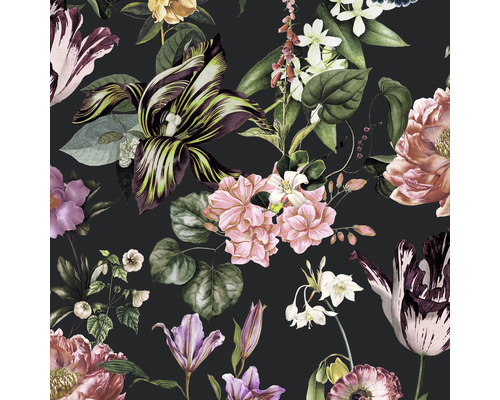 Vliesová tapeta Flora květiny černá Vliesová tapeta Flora květiny černá