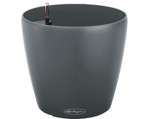 Tmavě šedý květináč s ukazatelem hladiny vody