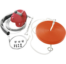 Lanovka se sadou s červeným držákem, ocelovým lanem, napínákem, drátěnými svorkami a oranžovým talířem