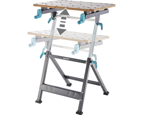 Výškově nastavitelný pracovní stůl s dřevěnou deskou a ocelovým rámem