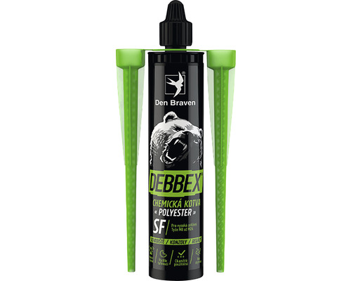 Chemická kotva Debex Polyester SF bez styrenu 300ml Chemická kotva Den Braven Debbex s polyesterem a dvěma vstřikovacími tryskami