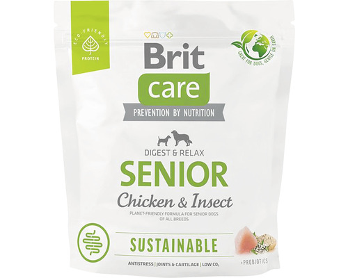 Granule pro psy Brit Care Dog Sustainable Senior 1 kg Brit Care Senior krmivo pro psy s kuřecím masem a hmyzem