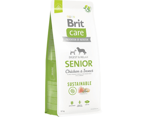 Granule pro psy Brit Care Dog Sustainable Senior 12 kg Brit Care Senior krmivo pro psy s kuřecím masem a hmyzem v 12kg balení