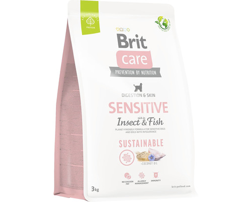 Granule pro psy Brit Care Dog Sustainable Sensitive 3 kg Brit Care suché krmivo pro psy pro citlivé trávení a kůži, s hmyzem a rybami