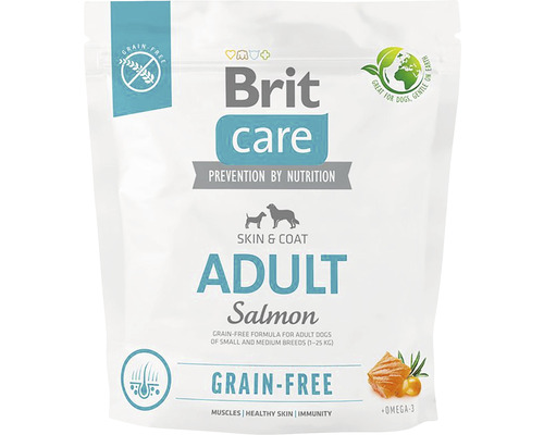 Granule pro psy Brit Care Dog Grain-free Adult 1 kg Brit Care Adult Salmon krmivo pro psy, bezobilná receptura pro dospělé psy malých a středních plemen