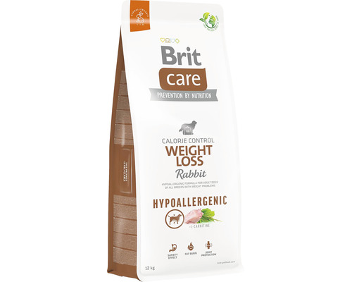 Granule pro psy Brit Care Dog Hypoallergenic Weight Loss 12 kg Brit Care suché krmivo pro psy, kontrola kalorií, redukce hmotnosti, králík, 12 kg