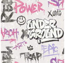 Tapeta s motivy graffiti, včetně nápisů jako Power a Underground