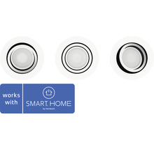 Tři kulaté bodové vestavné svítidlo a logo Smart Home by Hornbach