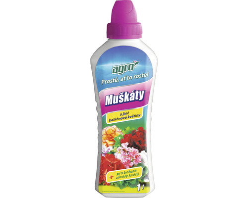 Tekuté hnojivo pro muškáty a balkónové květiny v jednolitrové lahvi