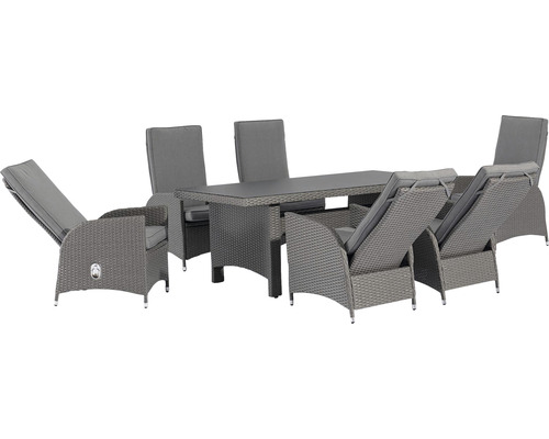 Šedá sestava zahradního nábytku se stolem a židlemi