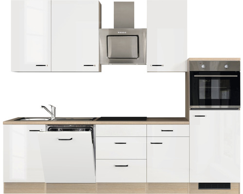 Kuchyňská linka s dřezem, myčkou nádobí, varnou deskou, odsavačem par a troubou