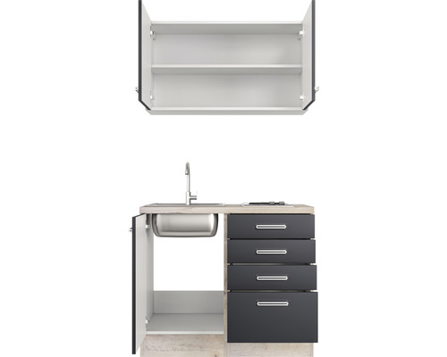 Kuchyňská linka s dřezem, spodní skříňkou a závěsnou skříňkou pro vybavení kuchyně