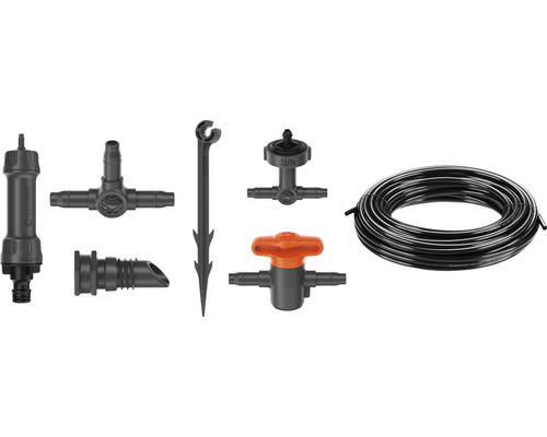 Gardena Micro-Drip-System s filtrem, T-kusem, regulačním a redukčním kusem, držákem, kapkovačem a hadicí