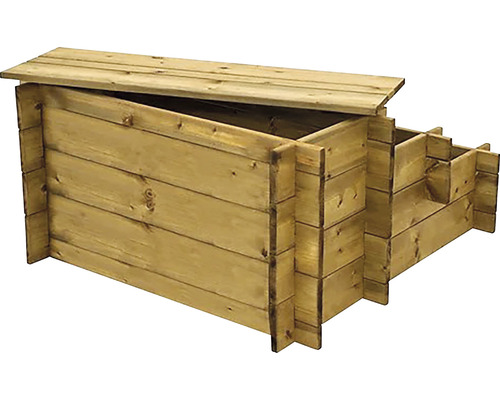 Dřevěná truhla s víkem a policemi do zahrady