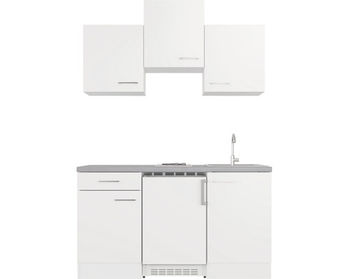 Kompaktní kuchyňská linka s dřezem, lednicí a závěsnými skříňkami