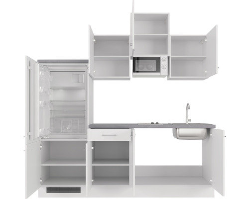 Kuchyňská linka s chladničkou, mikrovlnnou troubou a dřezem