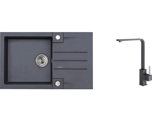 Granitový dřez s baterií Rock 480 x 780 mm černá SETA20135