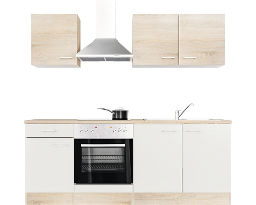 Kuchyňská linka s dřezem, sporákem, troubou, digestoří a horními skříňkami