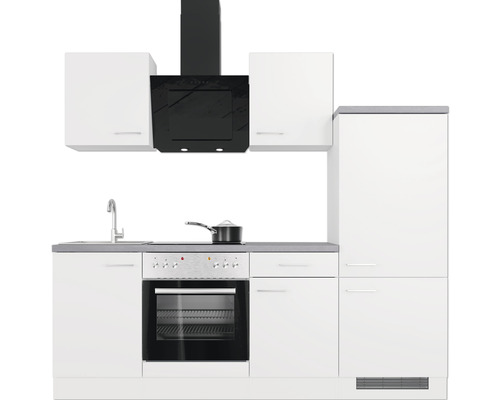 Kompletní kuchyňská linka s dřezem, sporákem, digestoří a lednicí