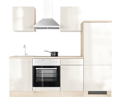 Kuchyňská linka s dřezem, sporákem, digestoří a skříňkami