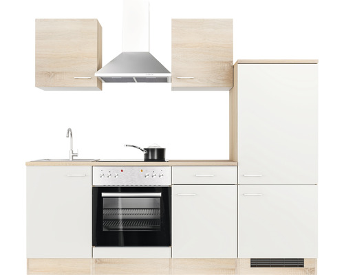 Kuchyňská linka s dřezem, varnou deskou, troubou, digestoří a skříňkami