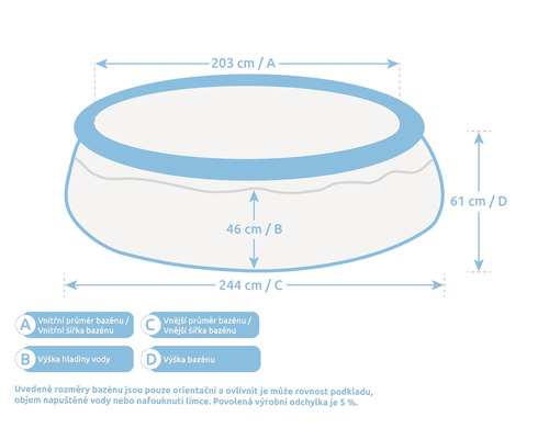 Obrázek bazénu s rozměry průměru a výšky