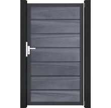 Šedá zahradní branka s vodorovnou výplní a rukojetí