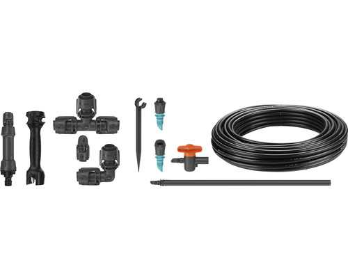 Zavlažovací sada s hadicí, spojkami a zemními hroty pro zavlažování zahrady