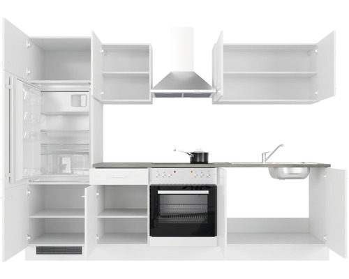 Kuchyňská linka s lednicí, sporákem, dřezem a odsavačem par