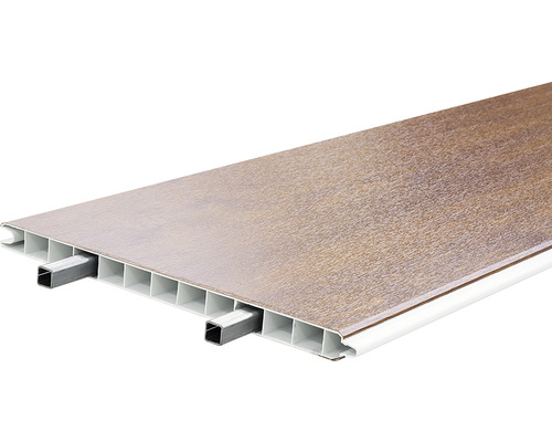 Plastový panel s dekorem dřeva a integrovanou spodní konstrukcí