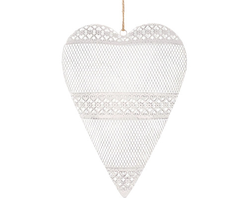 Závěsné srdce kovové antik 30 cm bílé Dekorativní srdce z kovové pletiva se závěsem