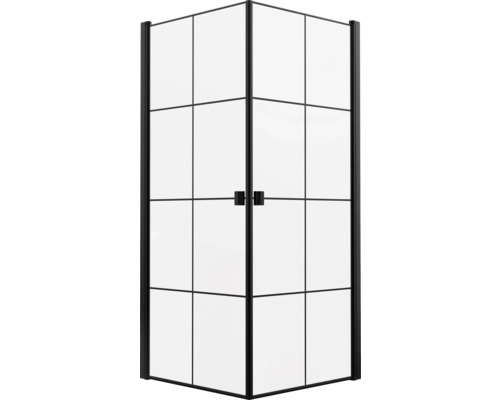 Rohová sprcha s černými profily a čirými skleněnými stěnami
