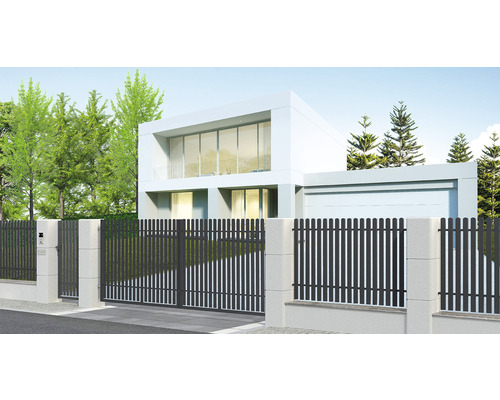 Moderní dům s plotem a bránou