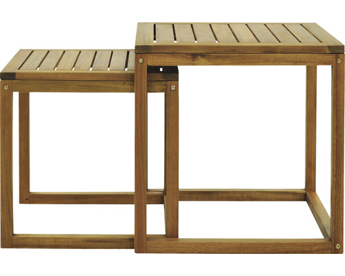 Dva dřevěné odkládací stolky s lamelovou deskou