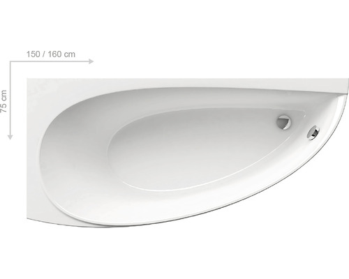 Trapézová vana ze sanitárního akrylátu, 150 až 160 krát 75 cm